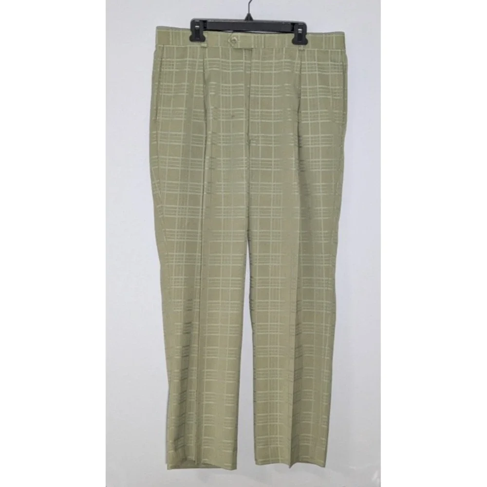 Falcone Vintage Olive Green Windowpane 7 Button Zoot Suit 44L 38W 1920s Styled